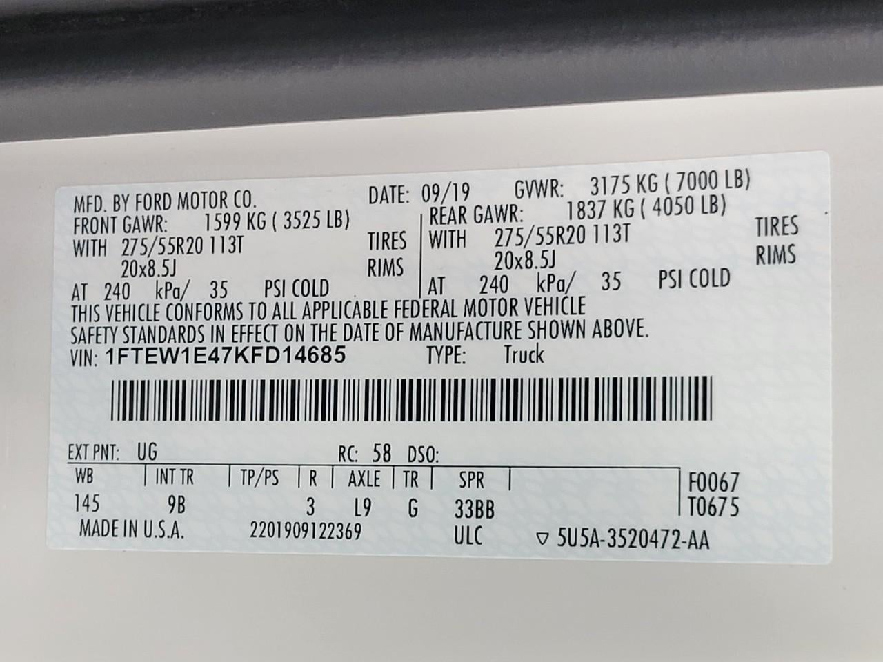 2019 Ford F-150 Platinum 4WD SuperCrew 5.5' Box