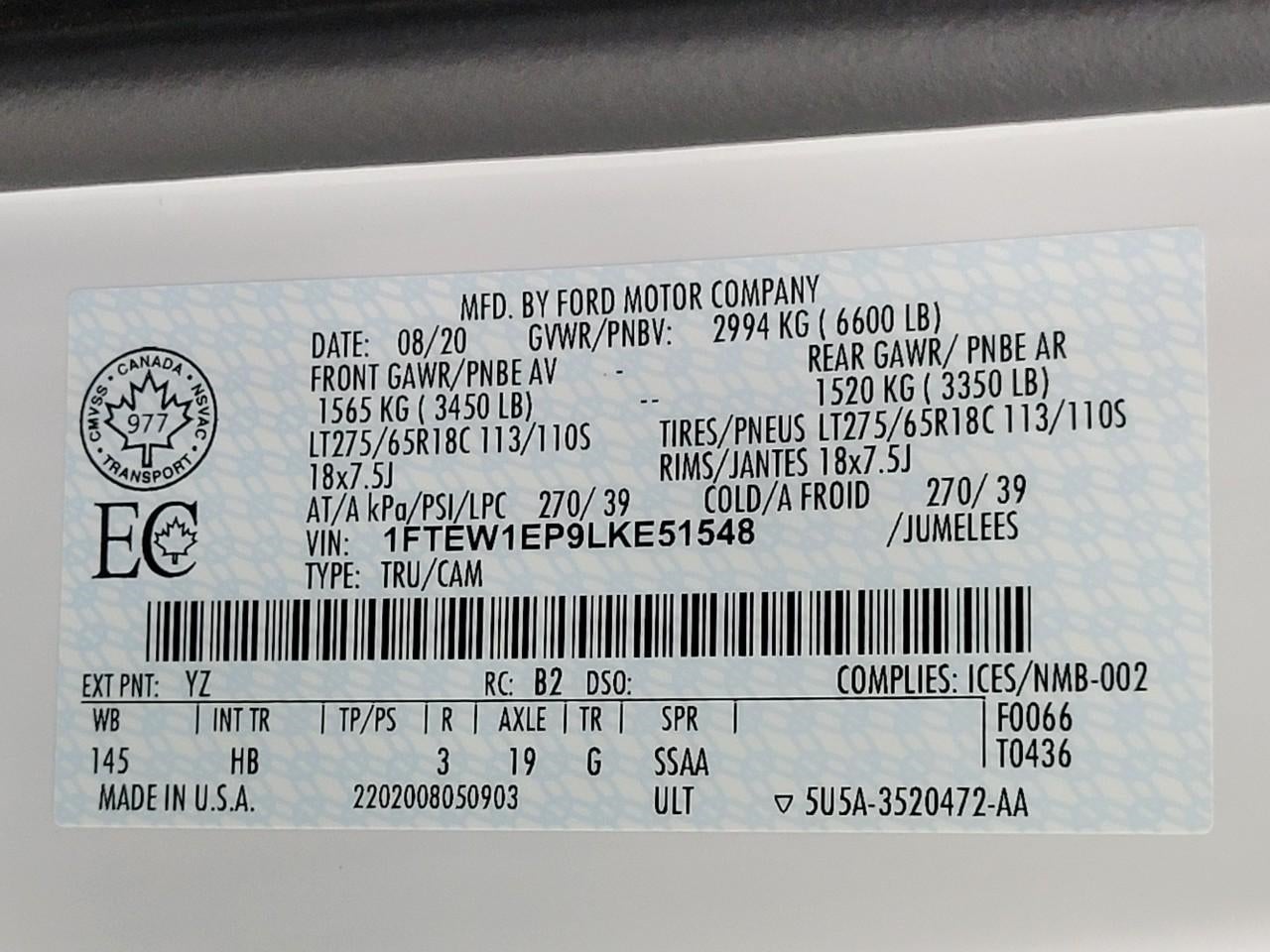 2020 Ford F-150 LARIAT 4WD SuperCrew 5.5' Box