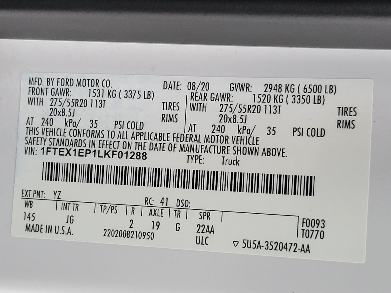 2020 Ford F-150 XL 4WD SuperCab 6.5' Box