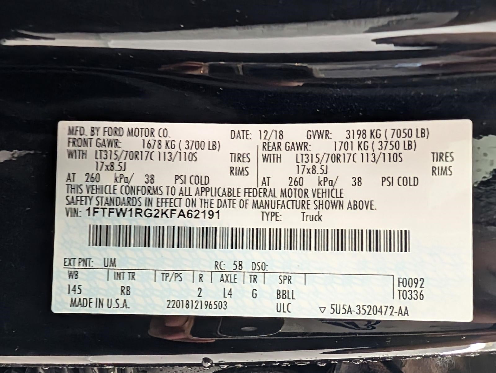 2019 Ford F-150 Raptor 4WD SuperCrew 5.5' Box